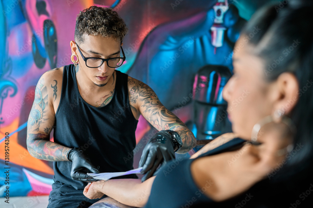 An artist working on a client